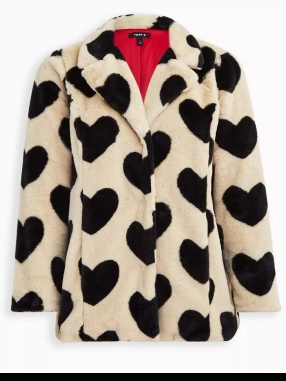 Torrid Heart Print Faux Fur Teddy Coat